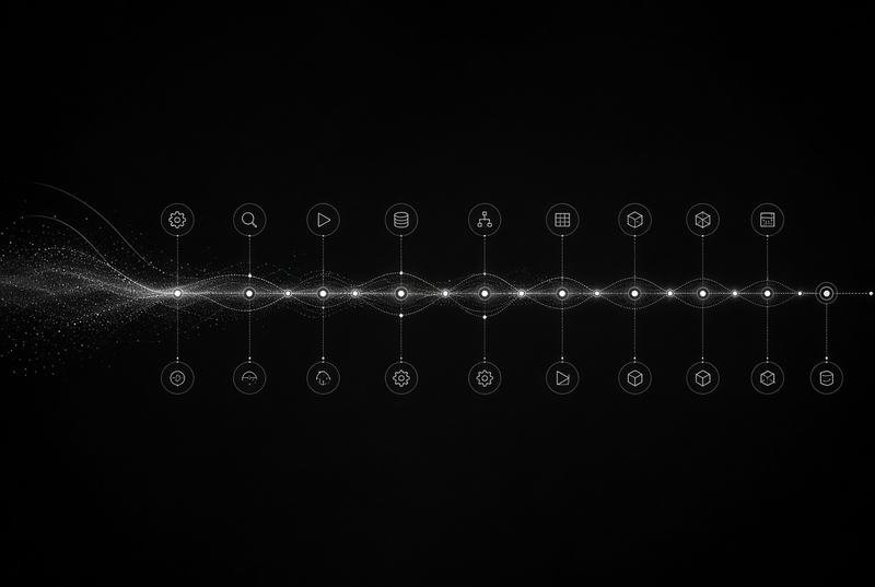 A horizontal timeline of connected milestones, representing fixed-price AI development stages